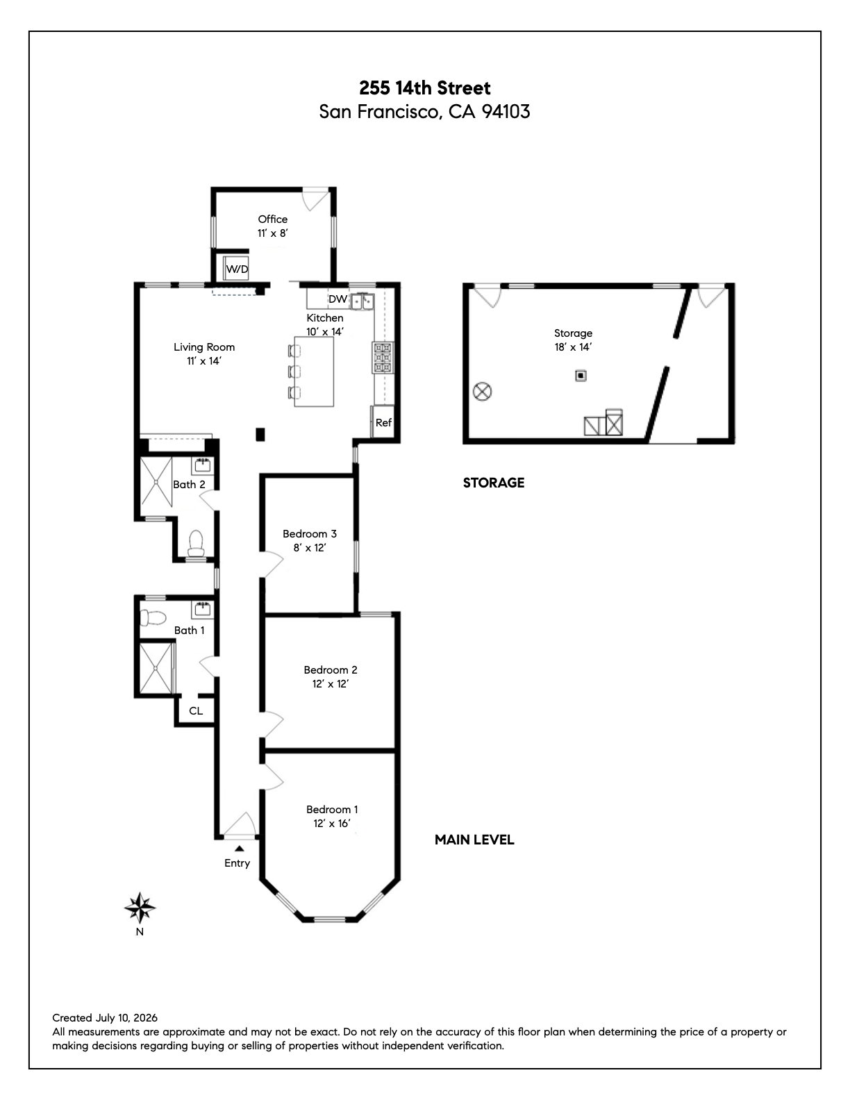 Floor plan showing bedrooms, office and storage room